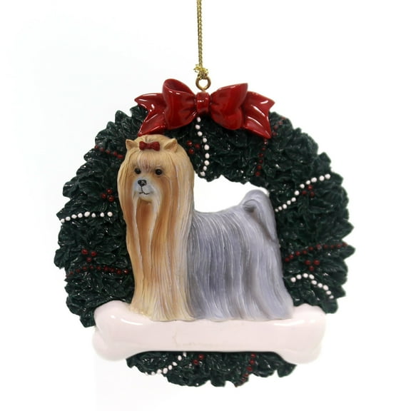 Holiday Ornament Yorkshire Terrier Wreath Personalize It Dyi Bone Dog Pet Or272