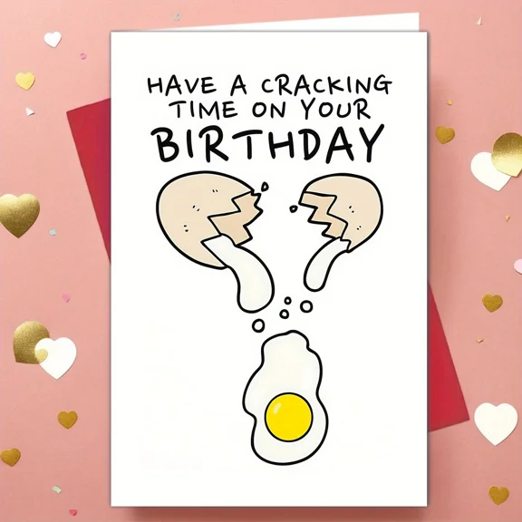 Funny Birthday Card - "Have a Cracking Time on Your Birthday" with Egg Design - Envelope Included, Perfect for Kids and Adults