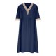 thumbnail image 5 of Vestido largo boho para mujer: vestido informal de manga corta con cuello en V, botones y bolsillos, cintura alta, 5 of 5