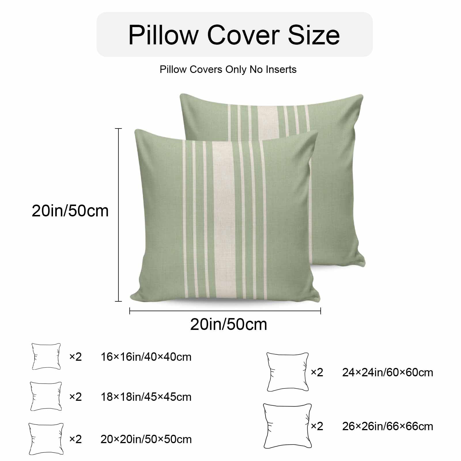 Outdoor Waterproof Throw Pillow Covers Set of 2 Sage Green Vertical Stripes Pillowcases Square Outdoor Pillows Cushion Case 16x16 Inch Classic Striped Linen Patio Pillows for Couch Sofa Bed