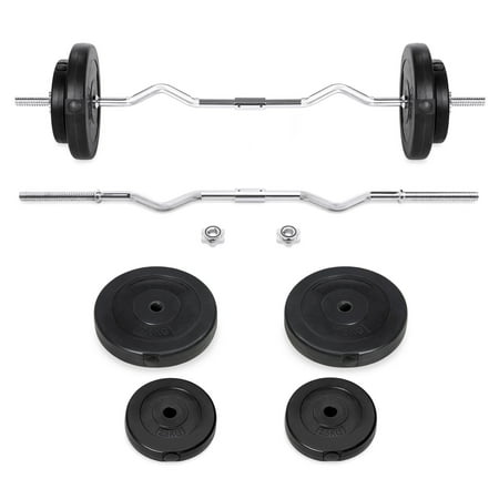 Best Choice Products 55lb W-Shape Curl Bar Workout Exercise Fitness Set for Home Gym w/ 2 Spin-Lock Clamp Collars, 4 Plates - (Best Price Home Gym Equipment)