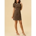 thumbnail image 5 of INSPIRE CHIC Women's Short Sleeve Contrast Collar Stretchy Casual Dress XS Brown-1, 5 of 7