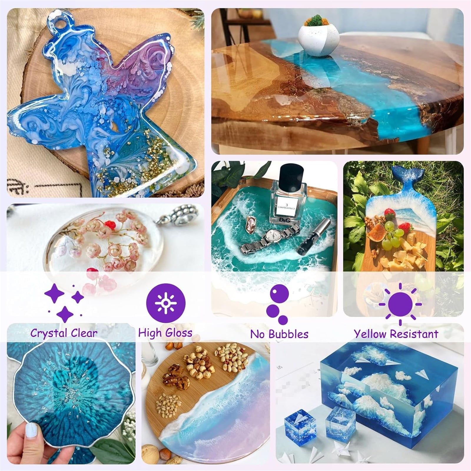 Epoxy Resin 1 Gallon, Omewoold Crystal Clear Resin Kit with 10 Color Pigments, 24 Mica Powder, No Bubble Casting Resin for Art Crafts, Jewelry Making, DIY River Table Countertop Tumbler