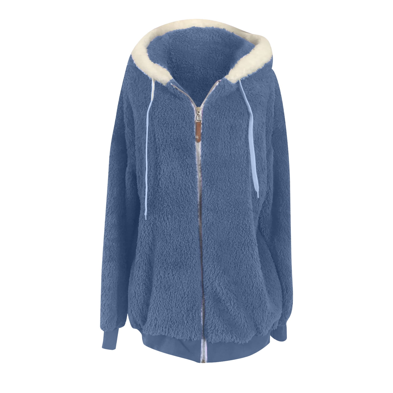 Womens Winter Coats and Jackets with Hood Plus Size S-5X Fleece Full Zipper Up Coat Casual Solid Long Sleeve Warm Outerwear Jacket