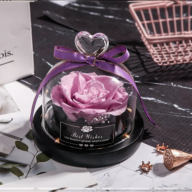 Flores secas de Navidad para el Día de San Valentín para decoración del hogar, regalos de boda, flores secas, decoración eterna para el hogar de rosas reales con LED en vidrio Wmkox8yii gf7540