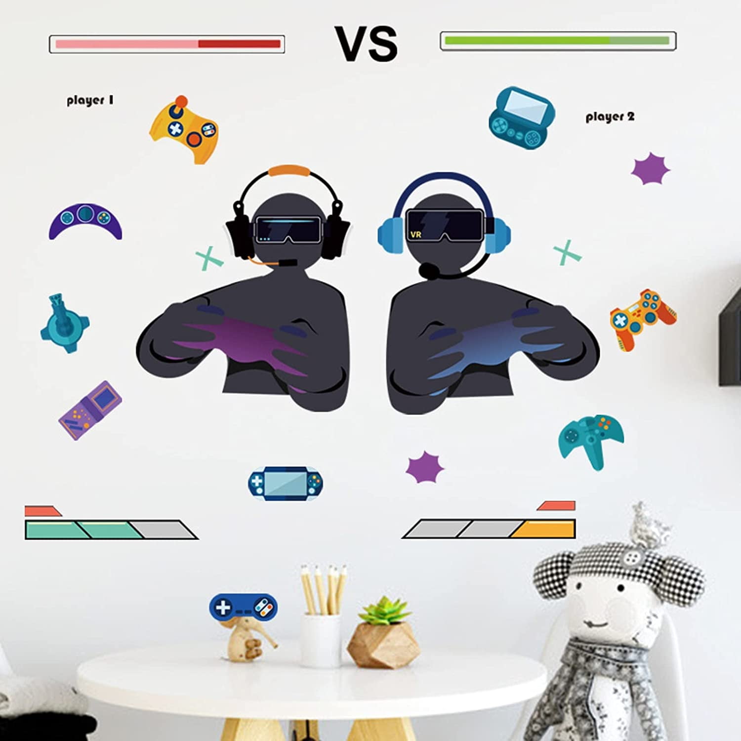 Game Sports VS Wall Decals Vide Games Controller Poster Lettering Wall Stickers for Boys Room Teen Room Kids Room Playroom Bedroom Home Decoration (Gamer)