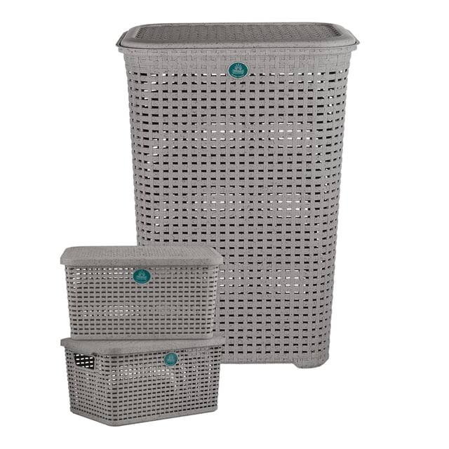 TERRAGAVE KIT 1CESTO/2CAJAS RTTN CH MOON TERRAGAVE con tapa tipo rattan (Gris)