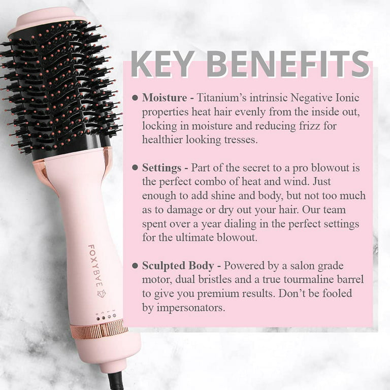 FoxyBae Blowout Brush Hair Dryer - Professional Blow Dryer  Brush with Nylon and Boar Bristles - 75mm Hair Dryer Brush and Volumizer in  One - Salon-Grade Rose Gold Brush Blow