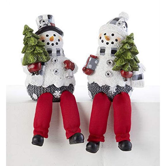 7" Resin Black/White Dangle Leg Snowman, 2 Assortment