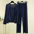 thumbnail image 2 of SwiftWear Women's Modal Pajama Set 3-Piece Sleepwear Lounge Set Comfy Crew Neck Long Sleeve Top with Cami & Pants, Soft Loose Fit Pajamas, Navy, 2 of 5