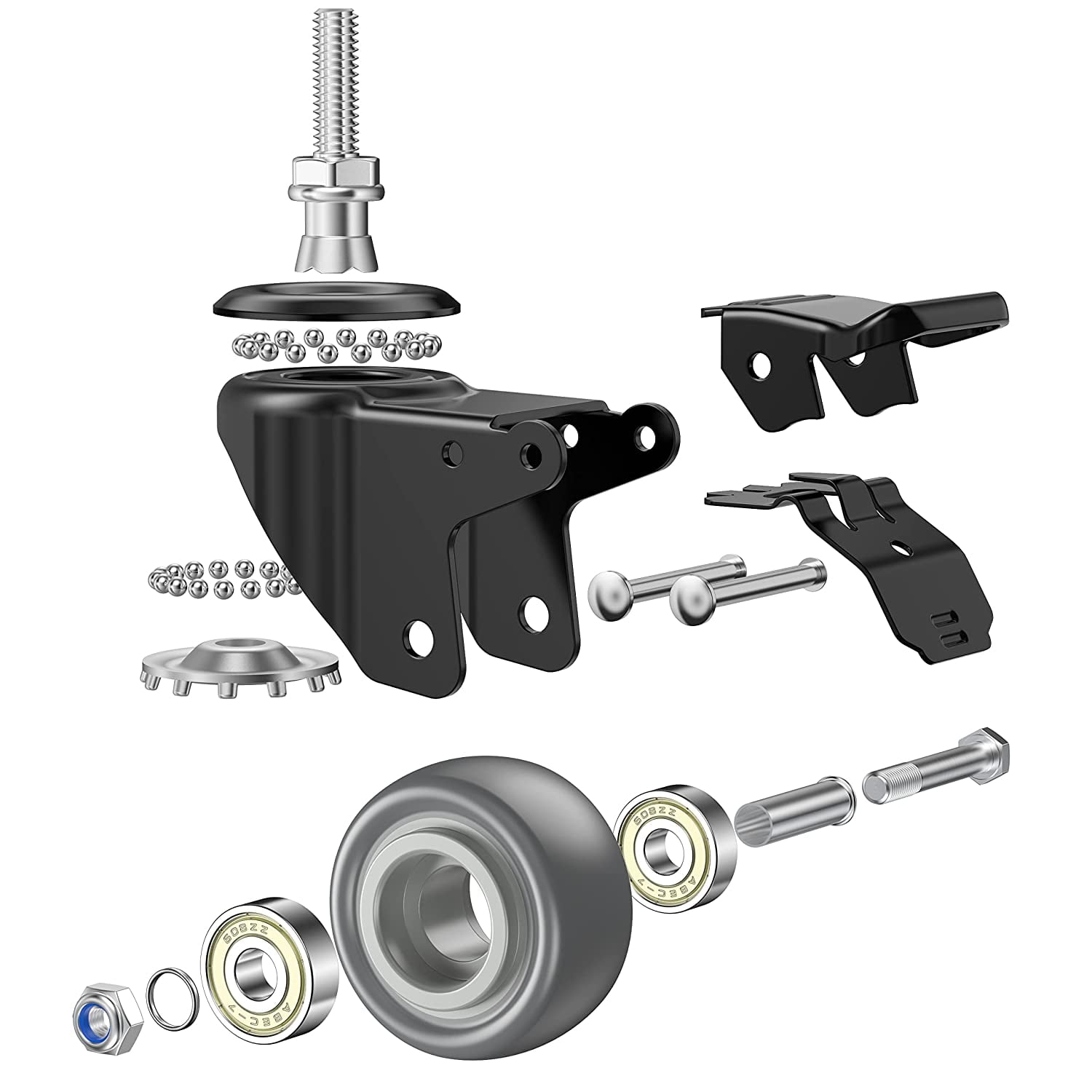 2 Inch Swivel Caster Wheels Set of 4, Metric M8-1.25 Threaded stem(Bolt Diameter 8mm, Length:1″) Durable Soft Rubber casters with Double Lock Mechanism, castors for Carpet Hardwood Floor