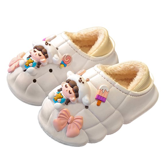 MKHSQHDG Girls Slippers Size 13 Under 10 Winter Cartoon Bowknot Little Girl Cotton Slippers Girls Non Positioning Decorations Non Cute Home Warm Plush Cotton Shoes Memory Foam Slippers 26