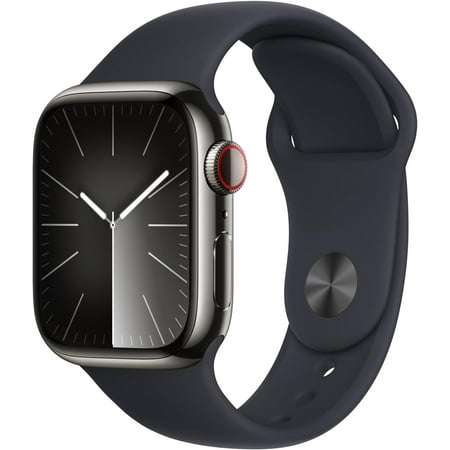 Restored Apple Watch Series 9 GPS + Cellular, 45mm Graphite Stainless Steel Case Midnight Sport Band Like New
