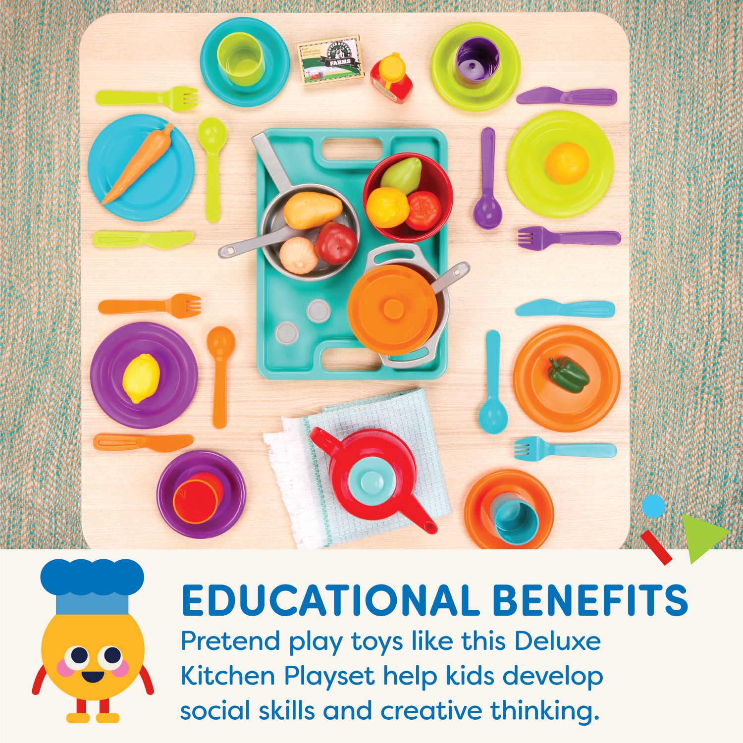 Battat Deluxe Kitchen Plastic Playset Pretend Play Cooking & Baking Accessories for 2 Years +