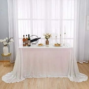 Kirsooku White Sequin Tablecloth Glitter Sparkly Iridescent Shimmer for Rectangle Table Cloth 48 X 72 Table Covers Decorations for Birthday Party Supplies Event Wedding Table Skirt Decor