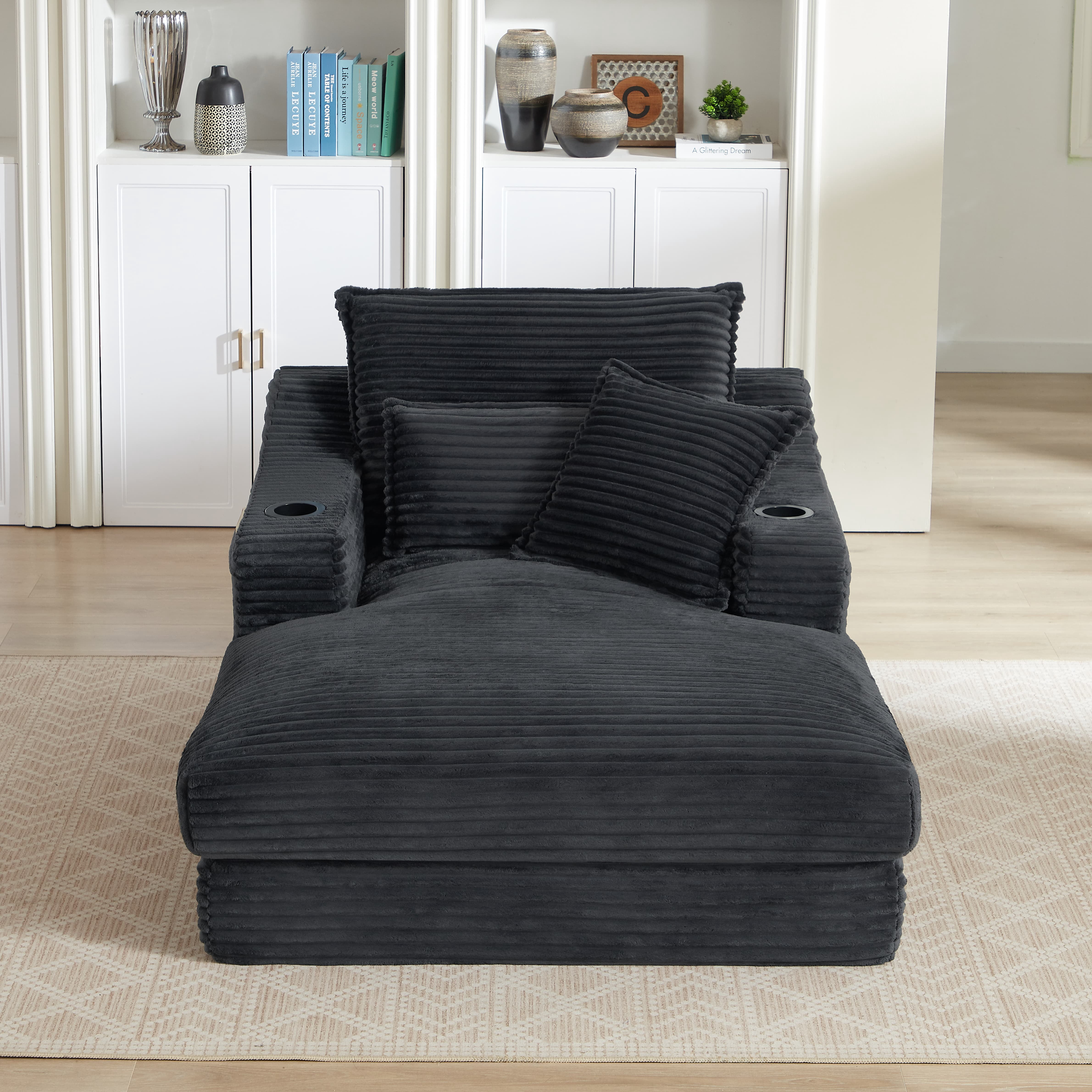 MAYEERTY Oversized Compression Chaise Sofa, Comfortable Corduroy Lounge for Living Room, Apartment, 47×68×35"Gray
