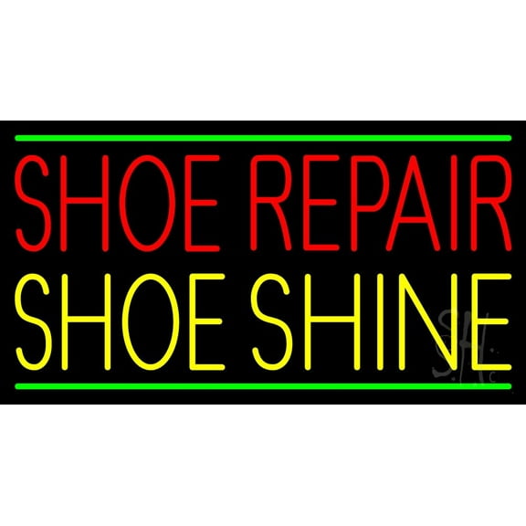Red Shoe Repair Yellow Shoe Shine LED Neon Sign 20 x 37 - inches, Black Square Cut Acrylic Backing, with Dimmer - Bright and Premium built indoor LED Neon Sign for store interior Décor, Storefront.