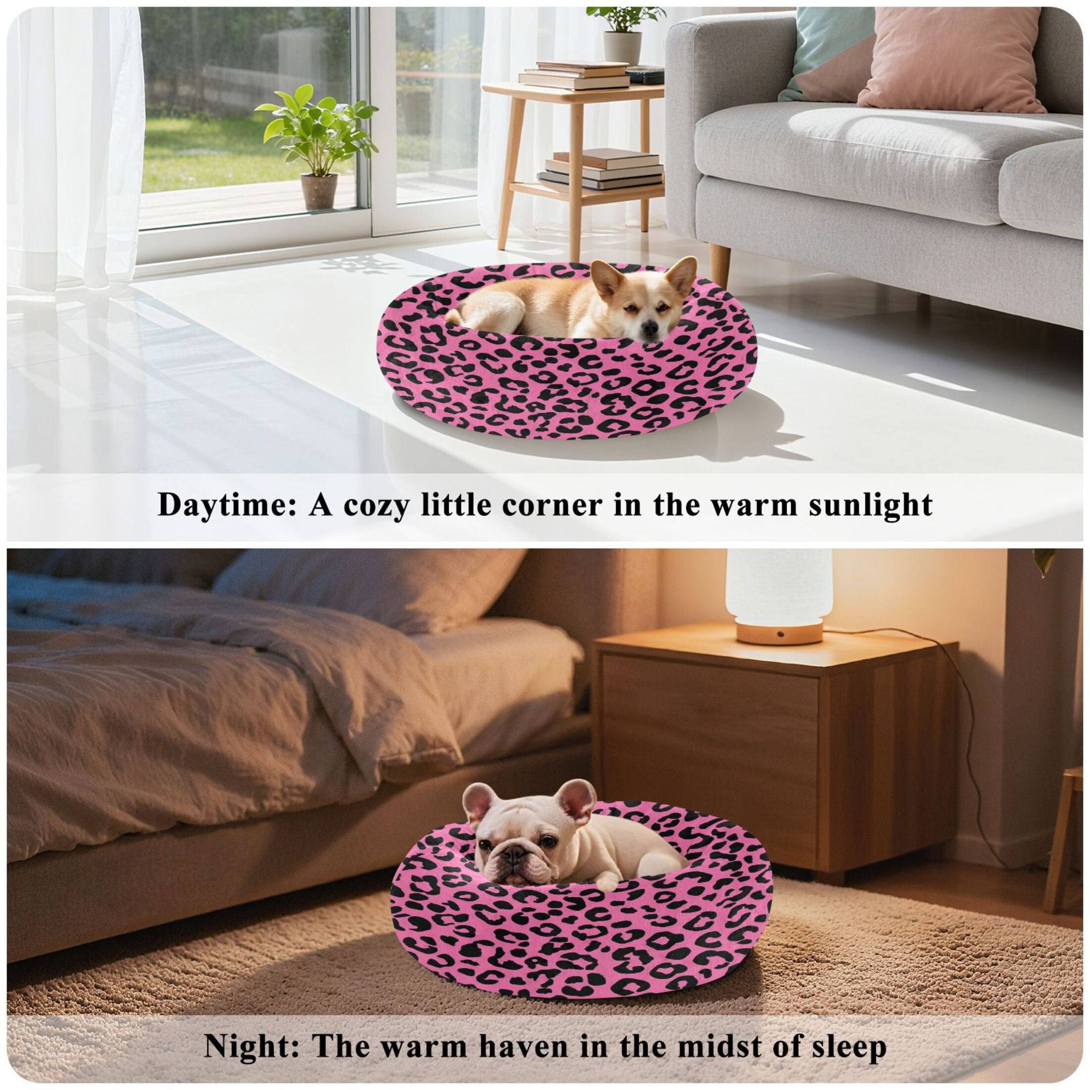 Iauyy Pet Couch Donut Cat Bed for Indoor Cats/Small Dogs Washable & Machine with Non-slip Bottom Calming Cat Furniture, Print Pattern (M)