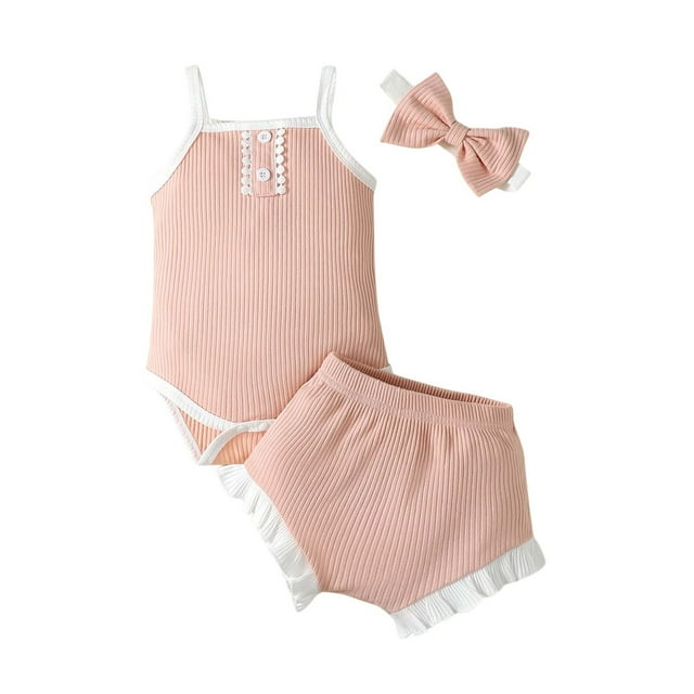 Baby Girl Clothes Set Summer Outfits Solid Color Ruffle Tank Tops + Elastic Waist Shorts 2PCS Casual Outfit 18-24 Months