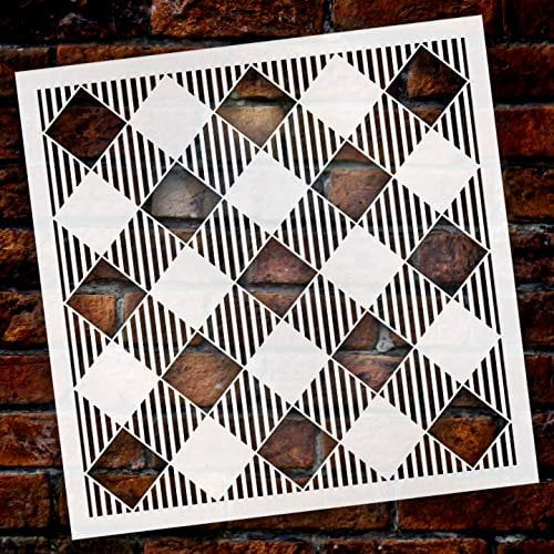 Diagonal Buffalo Plaid Stencil By Studior12 Fun For Painting Wood Signs Word Art Reusable