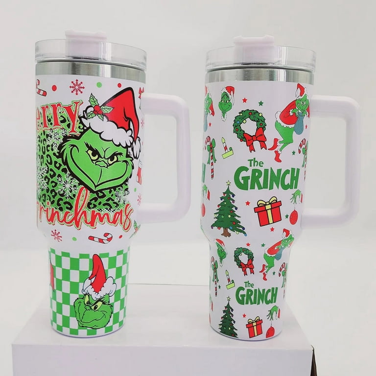 40 oz Grinch Christmas Tumbler with Handle and Straw, Stainless Steel  Tumbler with Lid and Straw, Car Mug Outdoor Sports Travel Christmas Gift  40oz Insulated Tumblers 