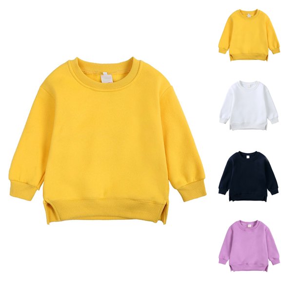 Paiwinds Kids Crewneck Sweatshirt Long Sleeve Pullover Top Casual Everyday Wear Solid Color with Side Vent Regular Fit Basic Tee for Boys and Girls