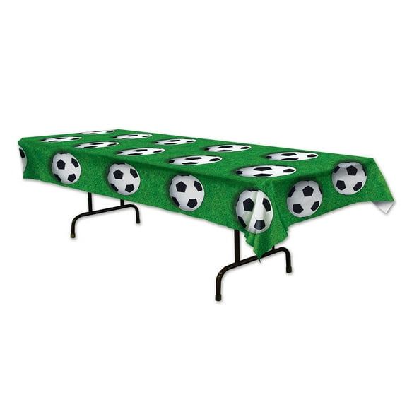 Club Pack of 12 Green and White Soccer Ball Disposable Banquet Party Table Covers 108"