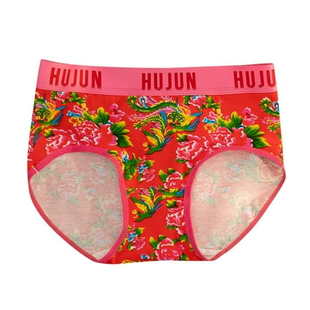 QYZEU Women s Panties Cotton Lace Underwear for Women Shorts Briefs Print Women Underwear Women s Underwear Cotton High Waist Thong Underwear Red L