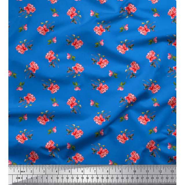 Soimoi Poly Georgette Tissu Feuilles & Imprimé Floral Rose Tissu par Yard 42 Pouces de Large