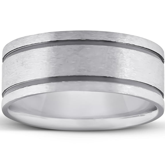 Pompeii Brushed Double Inlay Wedding Band 10K Black & White Gold (,)