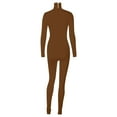 thumbnail image 5 of pstuiky Jumpsuits for Women, Women Jumpsuit Solid Color Tight-Fitting Jumpsuit Long Sleeve High Neck Sports Fitness Jumpsuit Leisure Brown S, 5 of 5