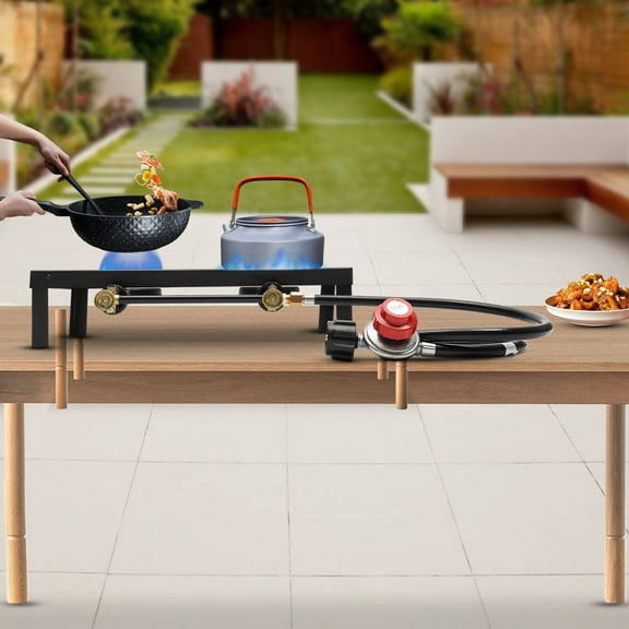 Cast Iron Double Burner Portable Outdoor Camp Stove Propane Gas LPG BBQ Cooker