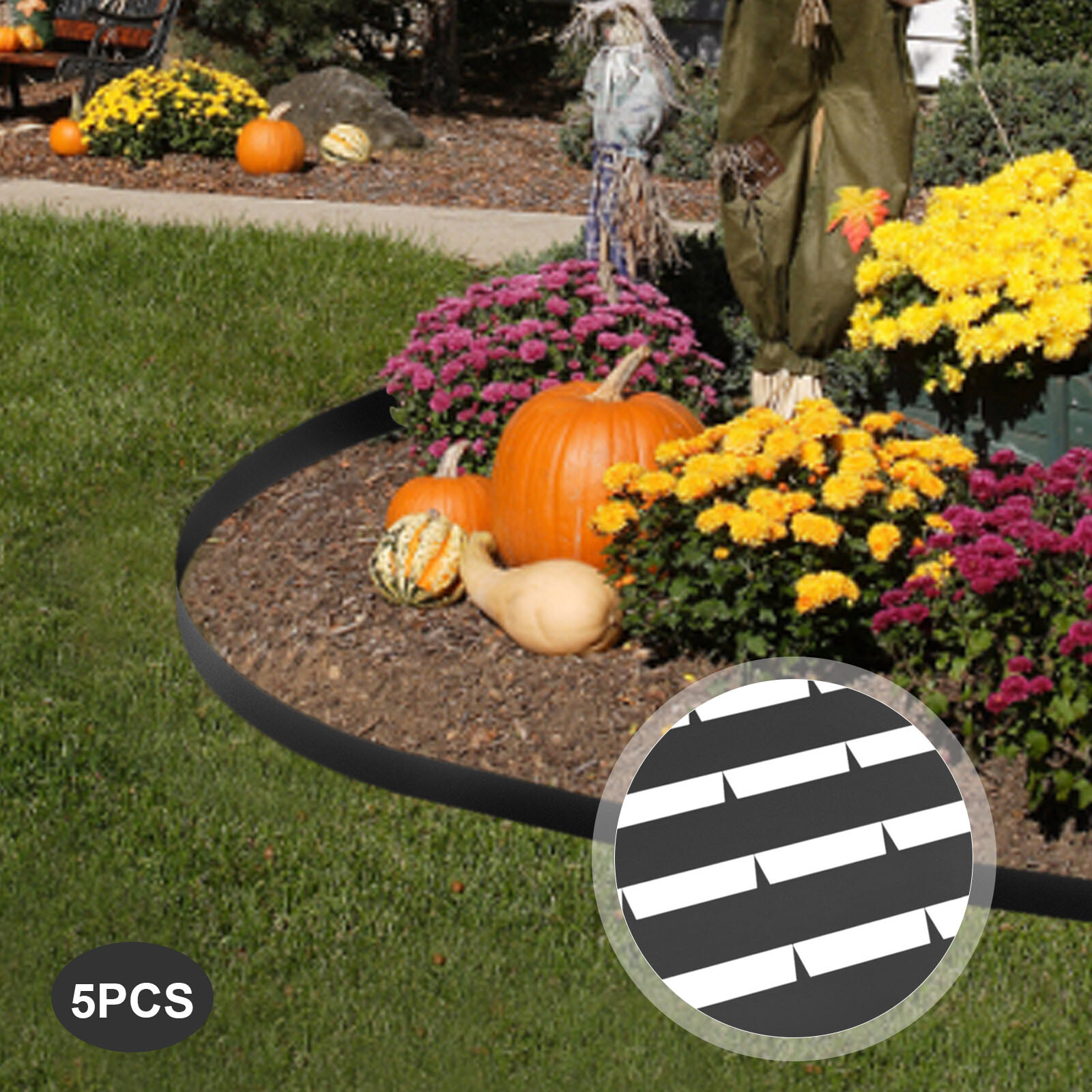3 Inch Steel Landscape Edging - 5PCS Flexible Black Garden Barrier for Gardens, Paths, Lawns, and Outdoor Patios