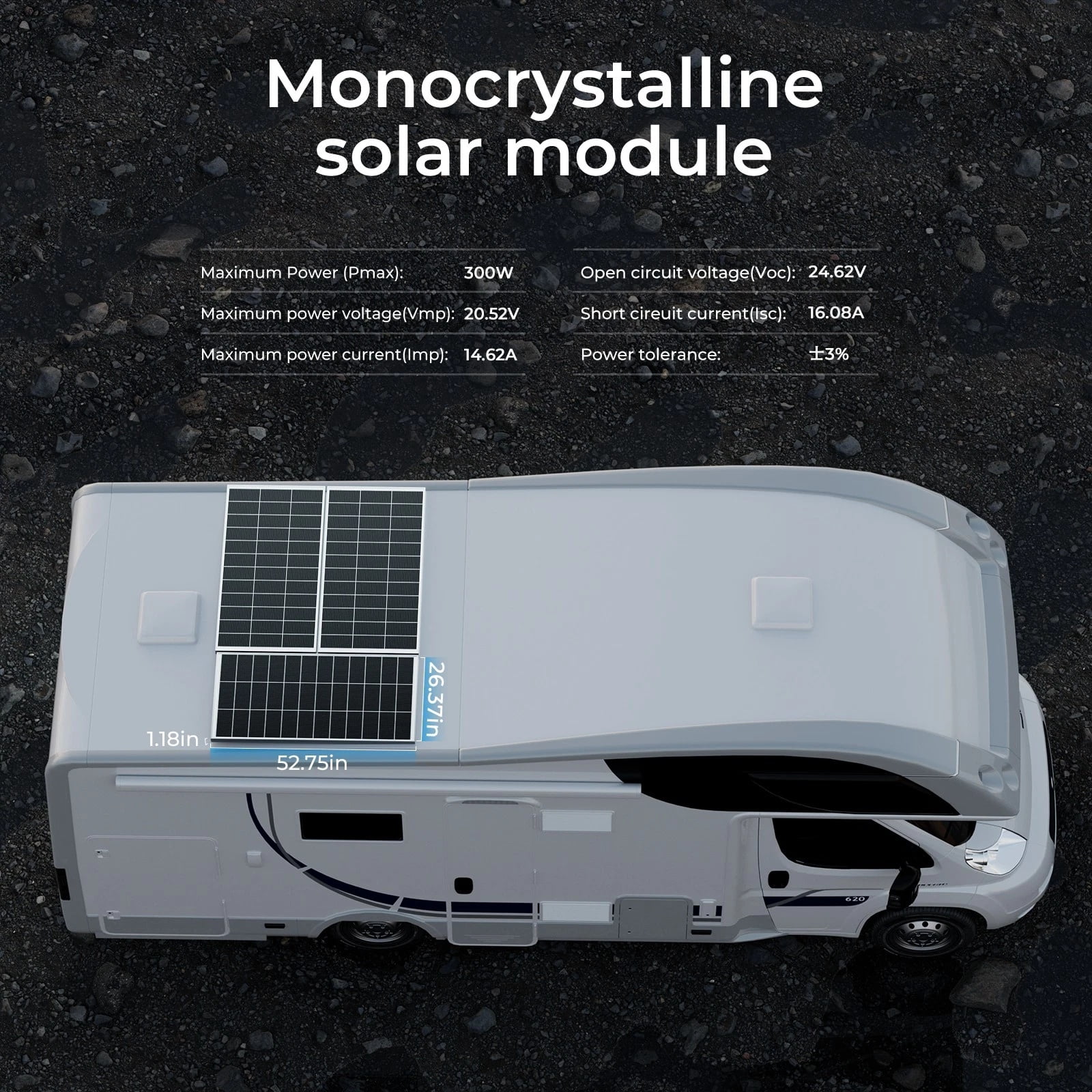 ECO-Baeerss 300W N-Type 16BB Monocrystalline Solar Panel 12V High Efficiency PV Module for RV Marine and Off-Grid Systems