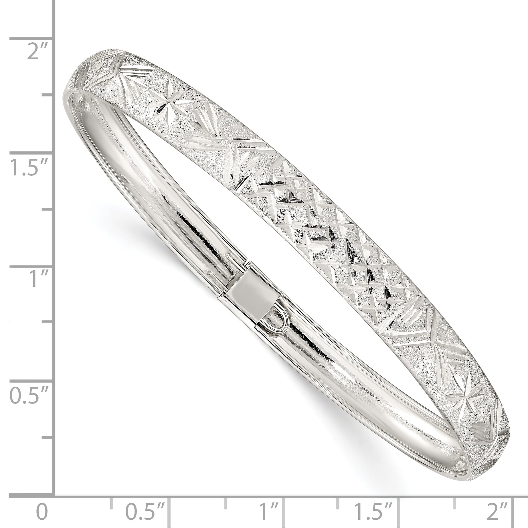 925 Sterling Silver 6.5mm Laser & Diamondcut Flexible Bangle Bracelet
