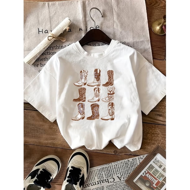 One Piece Round Neck Printed T-shirt Round Neck Vintage Casual Printed T-shirt Top Women's Clothing
