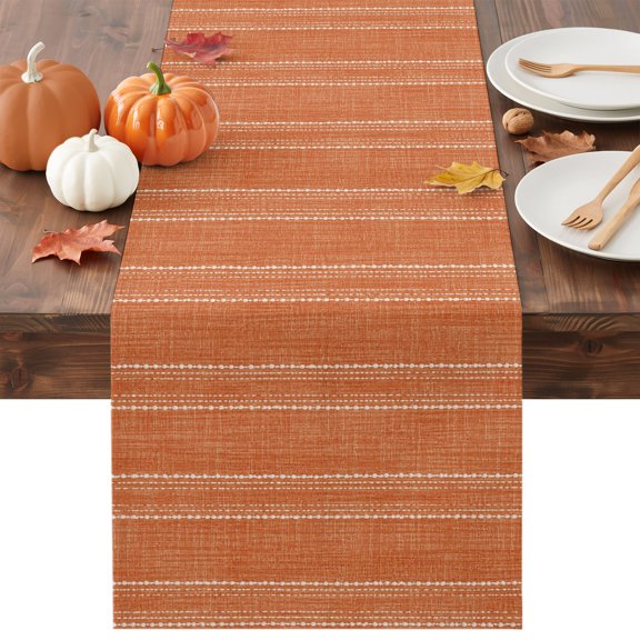 Red Orange Stripe Table Runner - 72 Inch Long Farmhouse Modern Minimalist Geometric Cotton and Linen Blended Dress Scarves Farmhouse Table Runner for Kitchen Dining, Coffee Table, 13" x 72"