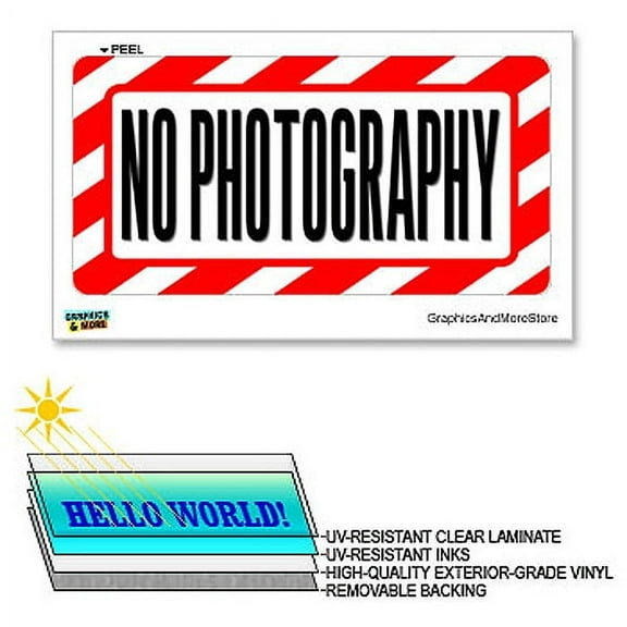 No Photography - 12 in x 6 in - Laminated Sign Alert Warning Business Window Sticker
