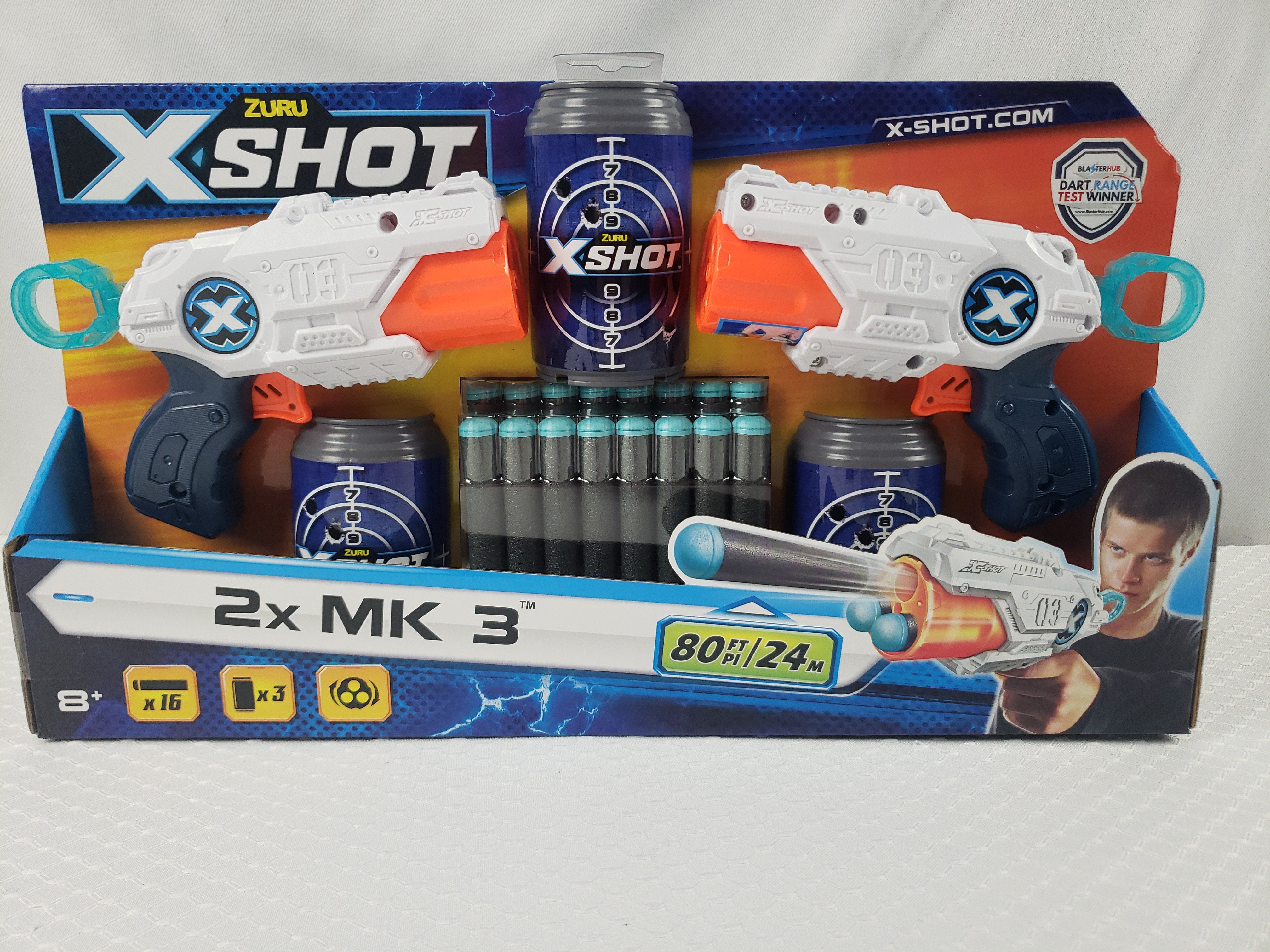 Zuru X-Shot Foam Dart Gun Twin Pack With Darts And Tin Can Targets 80 Feet Range 
