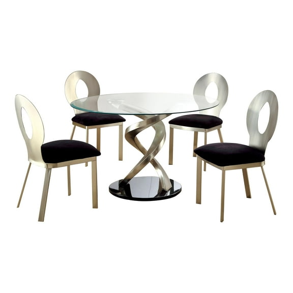 Furniture of America Halliway 5-Piece Stainless Steel Round Dining Set in Silver