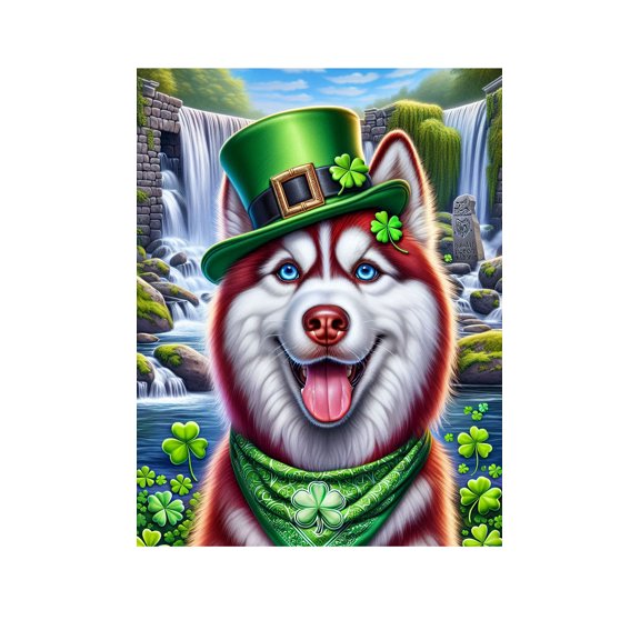 Siberian Husky Red Blue Eyes - Best of Breed DCR Saint Patricks Day Garden Flag 12" x 17"