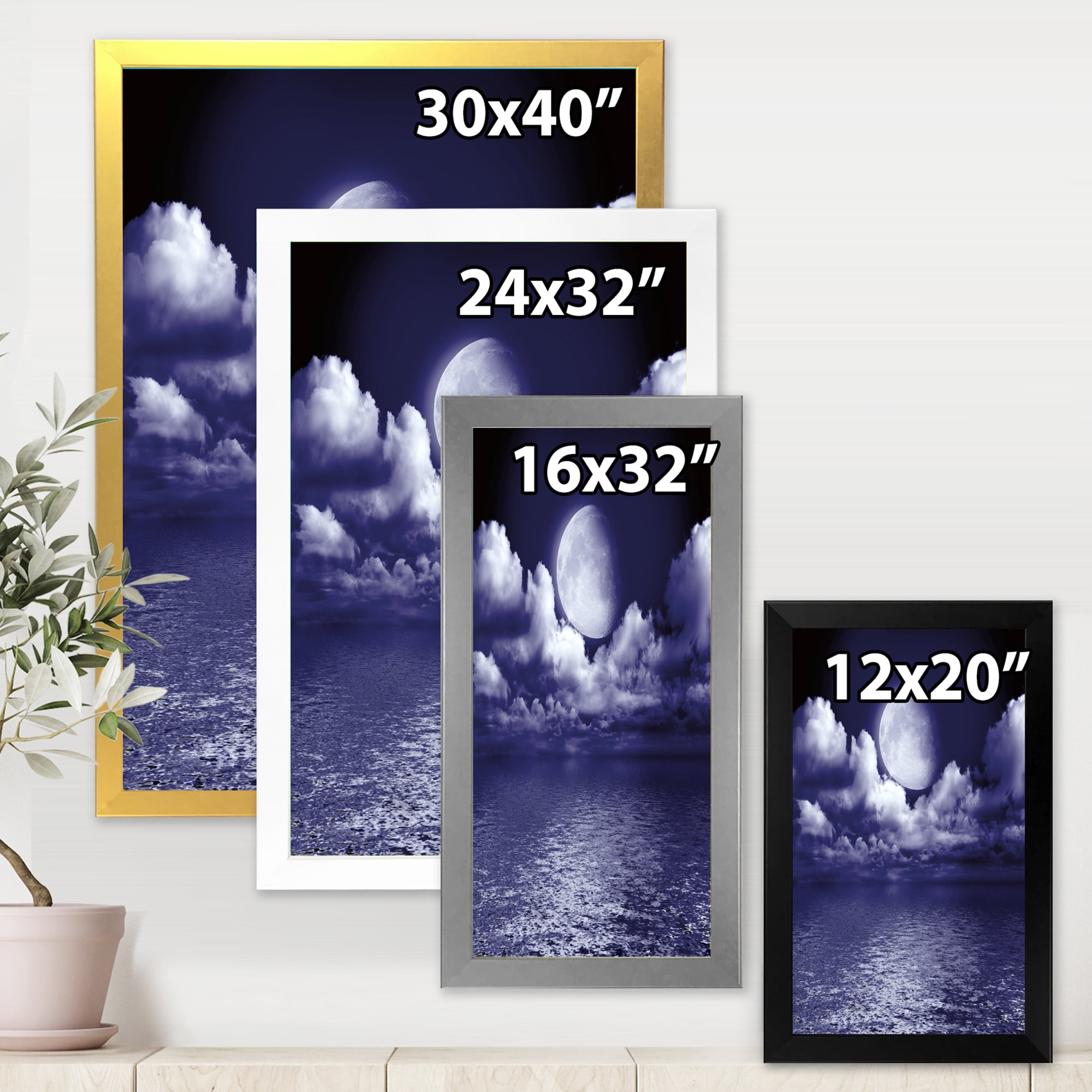 Designart 'Full Moon Night in Cloudy Sky V' Nautical & Coastal Framed Art Print