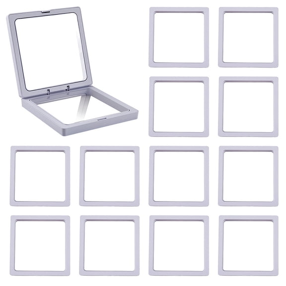1set 10pcs Plastic 3D Film Floating Frame Displays Cases Square White 6.9x6.9x2cm