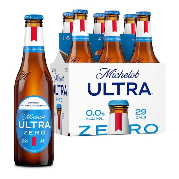 Michelob Ultra ZERO Non-alcoholic American Lager Beer 6 pack 12 fl oz Glass Bottles, 0% ABV