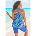 thumbnail image 2 of Swim 365 Women's Plus Size Longer-Length Ruched V-Neck Braided Racerback Tankini Top, 2 of 6