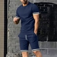 thumbnail image 2 of JUUYY Men's Tracksuits 2 Piece Sets Casual Loose Fit Striped Crew Neck Short Sleeve Tee Shirt Shorts Set Sports Athletic Outfit Navy XXXL, 2 of 8