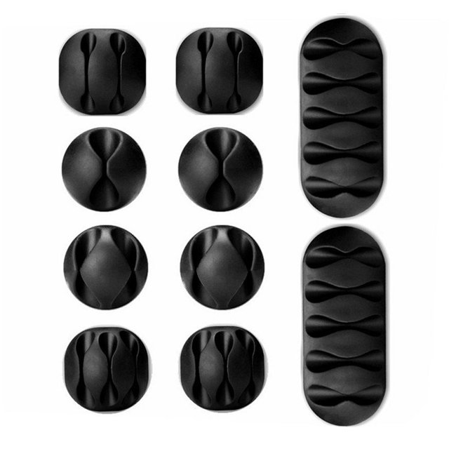 Paquete de 10 clips duraderos para cables, organizador de cables y bridas para cables, organizador y gestión de escritorio para TV, PC, portátil, hogar, etc., negro LingWen 8390605163135