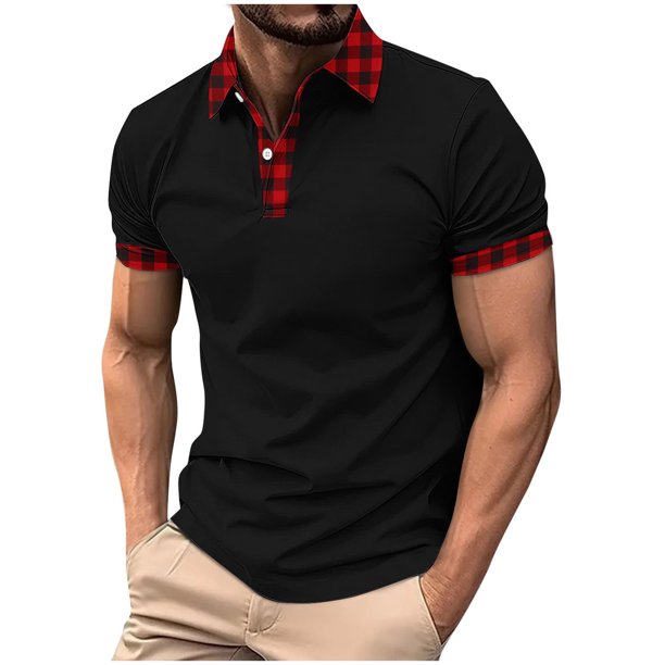 Mens Manga Corta Botón Abajo Camisas con Bolsillo de Impresión Solapa Cuello Gira Blusa de Suéter