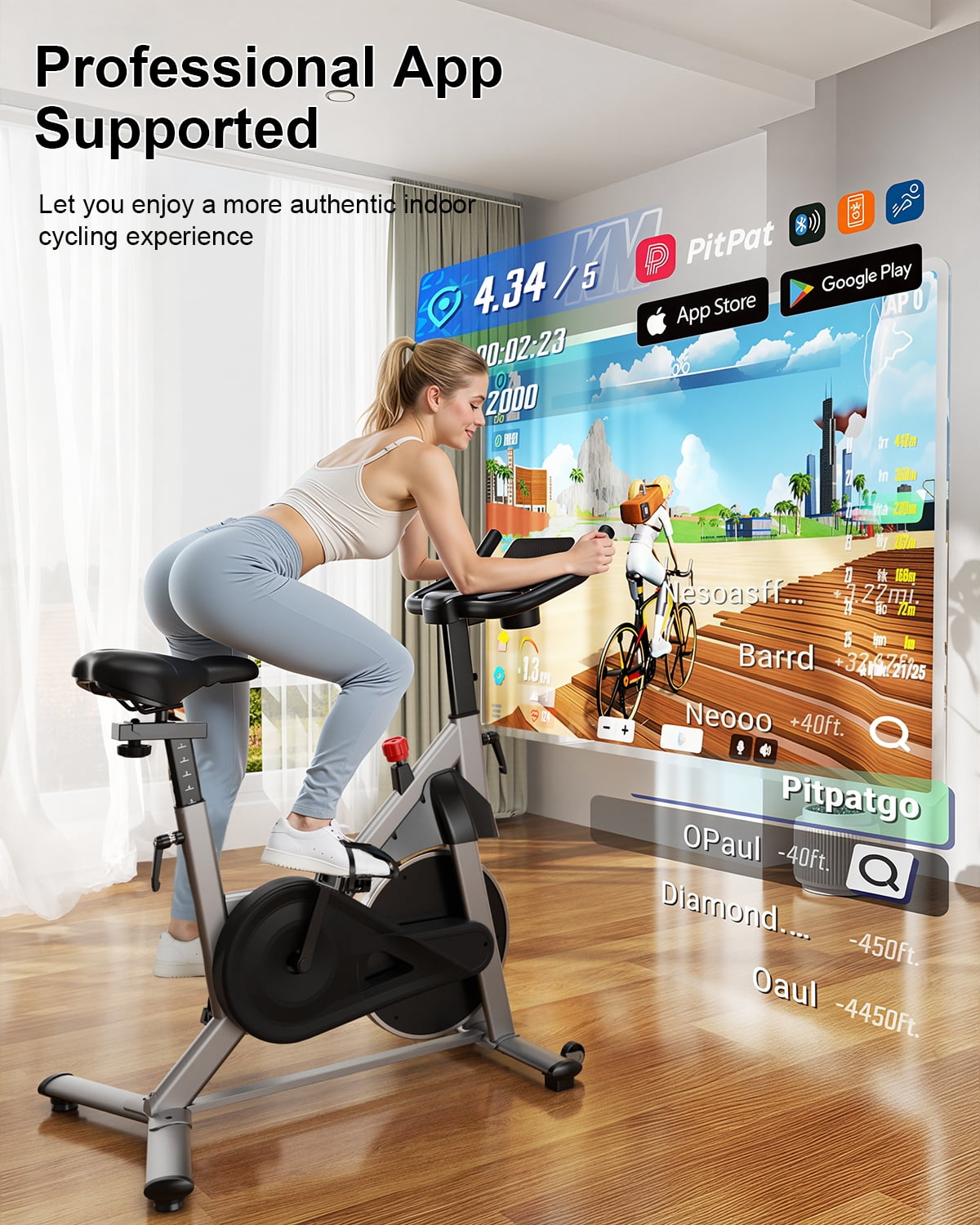 Superun Exercise Bike, Stationary Bikes for Home with Brake Pad, Low Noise  Bike with 300LBS Weight Capacity, Indoor Cycling for Home Gym with Pad Mount LCD Monitor and Cup Holder