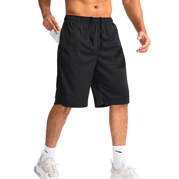 WULMLEO Men's Athletic Shorts with Pockets 11" Long Basketball Bottoms Lightweight Quick Dry Gym Workout Shorts for Training Black XL